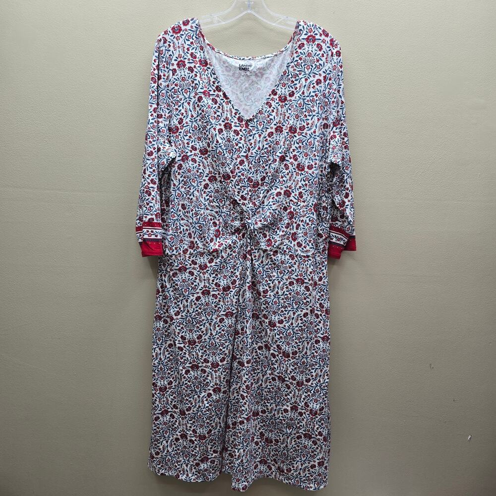Lands’ End NWT Soft Tencel Floral Twist Knot Fit & Flare Dress Size 1X 16W-18W
